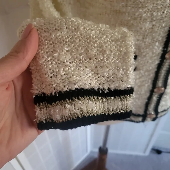 Vintage White Black Knit Sweater S - Picture 6 of 10